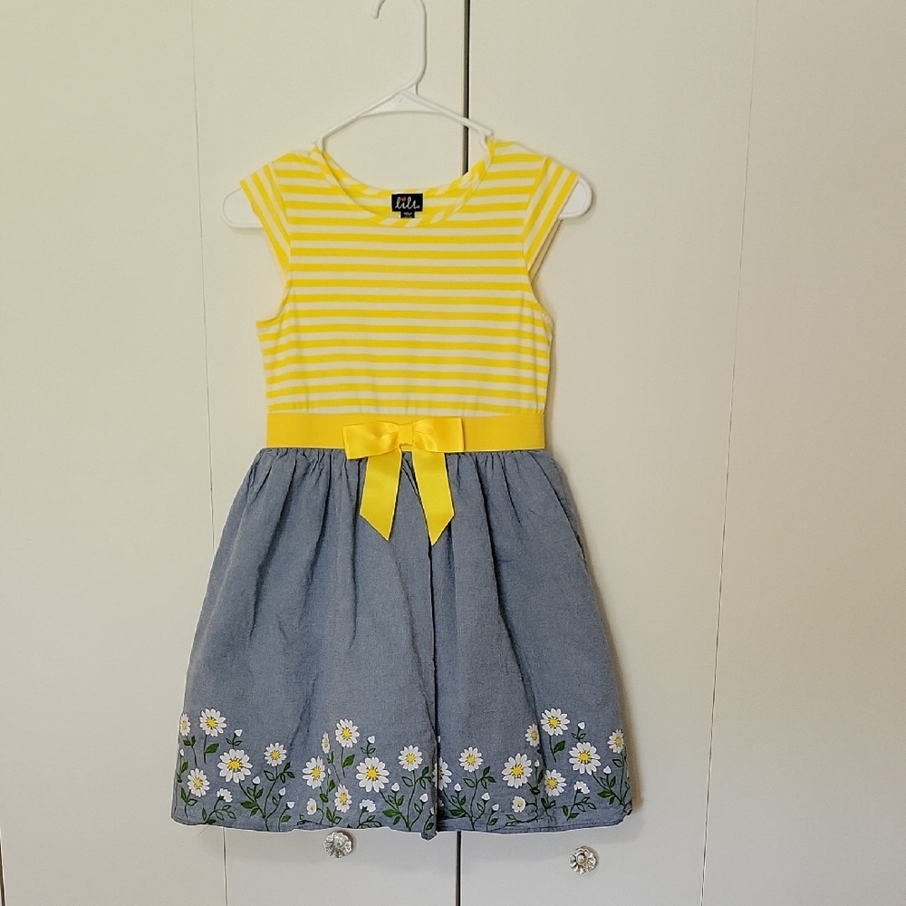 Lilt Yellow and Blue Casual Sundress with Crew Neck